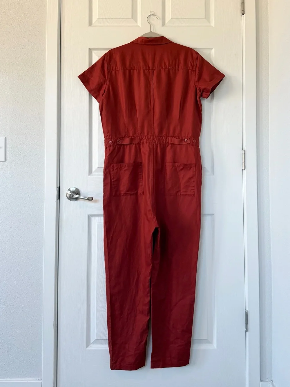 Quince Cotton Linen Twill Coverall Jumpsuit in Rust Red NWT